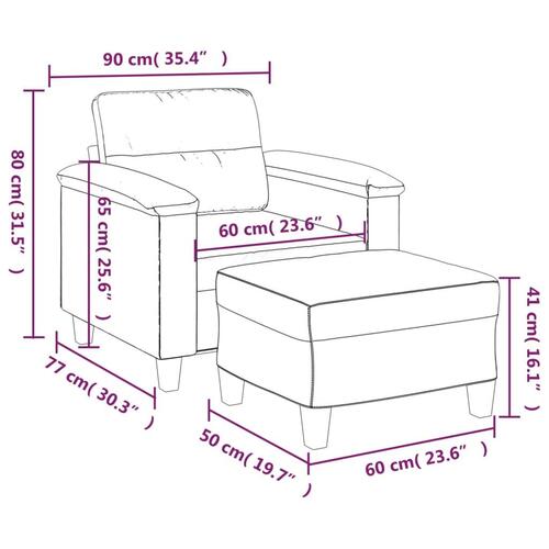 Sofastol med fodskammel 60 cm kunstlæder grå