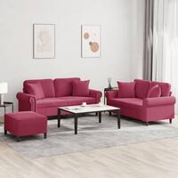 3 personers sofa med puder velour vinrød