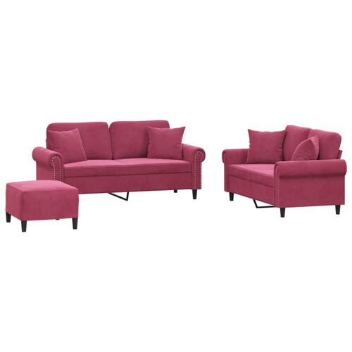 3 personers sofa med puder velour vinrød