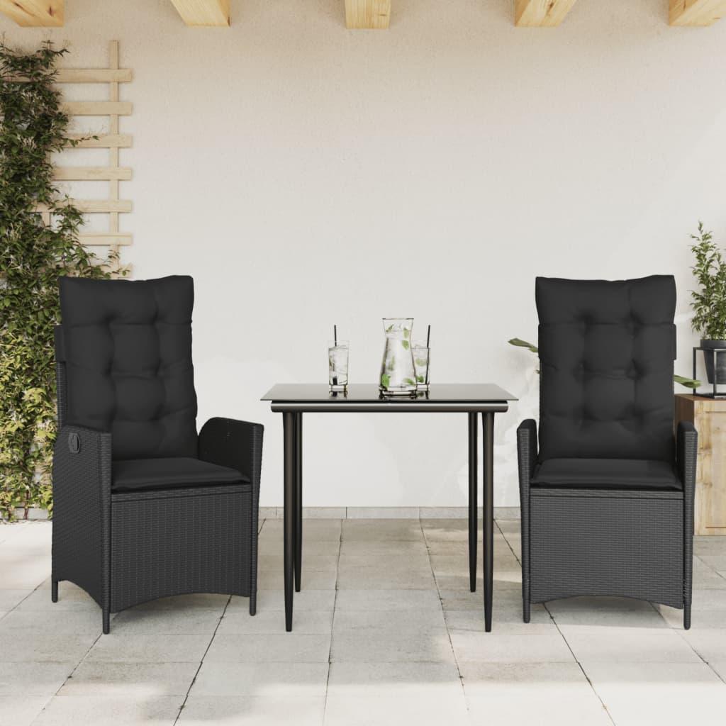 Spisebordssæt til haven 3 dele med hynder polyrattan sort billede