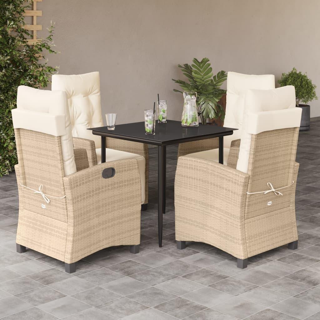 Spisebordssæt til haven 5 dele med hynder polyrattan beige