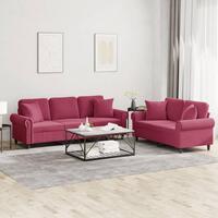 2 personers sofa med puder velour vinrød