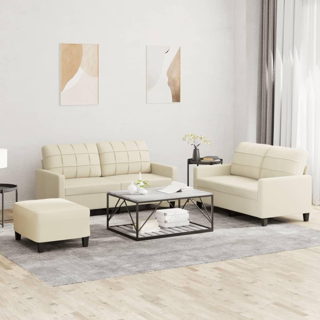 3 personers sofa med hynder kunstlæder Cremefarvet