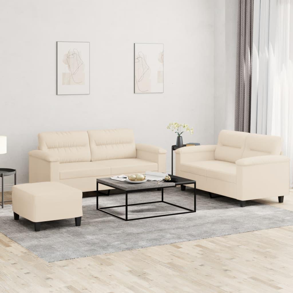 Sofasæt 2 Dele Mikrofiberstof - Beige / Med fodskammel