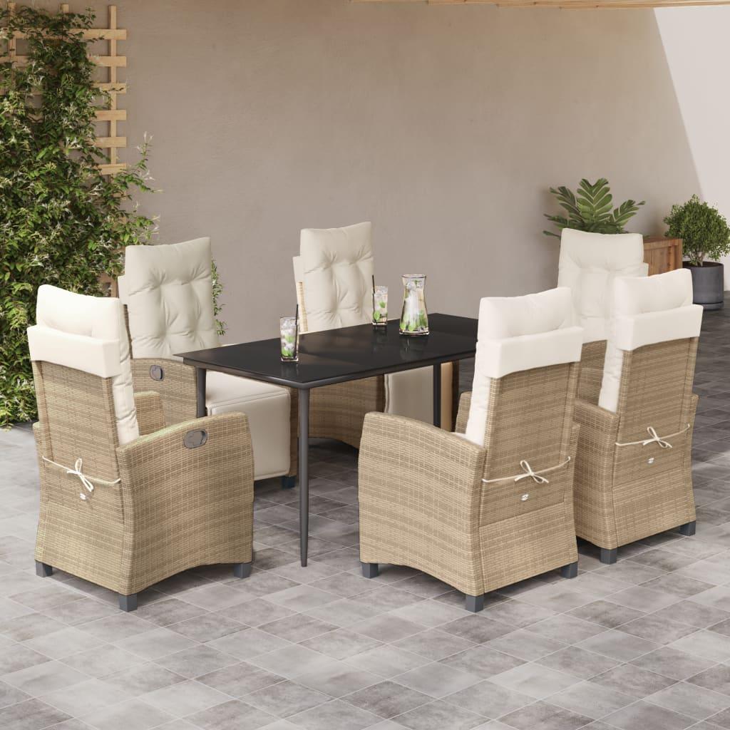 Spisebordssæt til haven 7 dele med hynder polyrattan beige