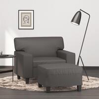 Sofastol med fodskammel 60 cm kunstlæder grå