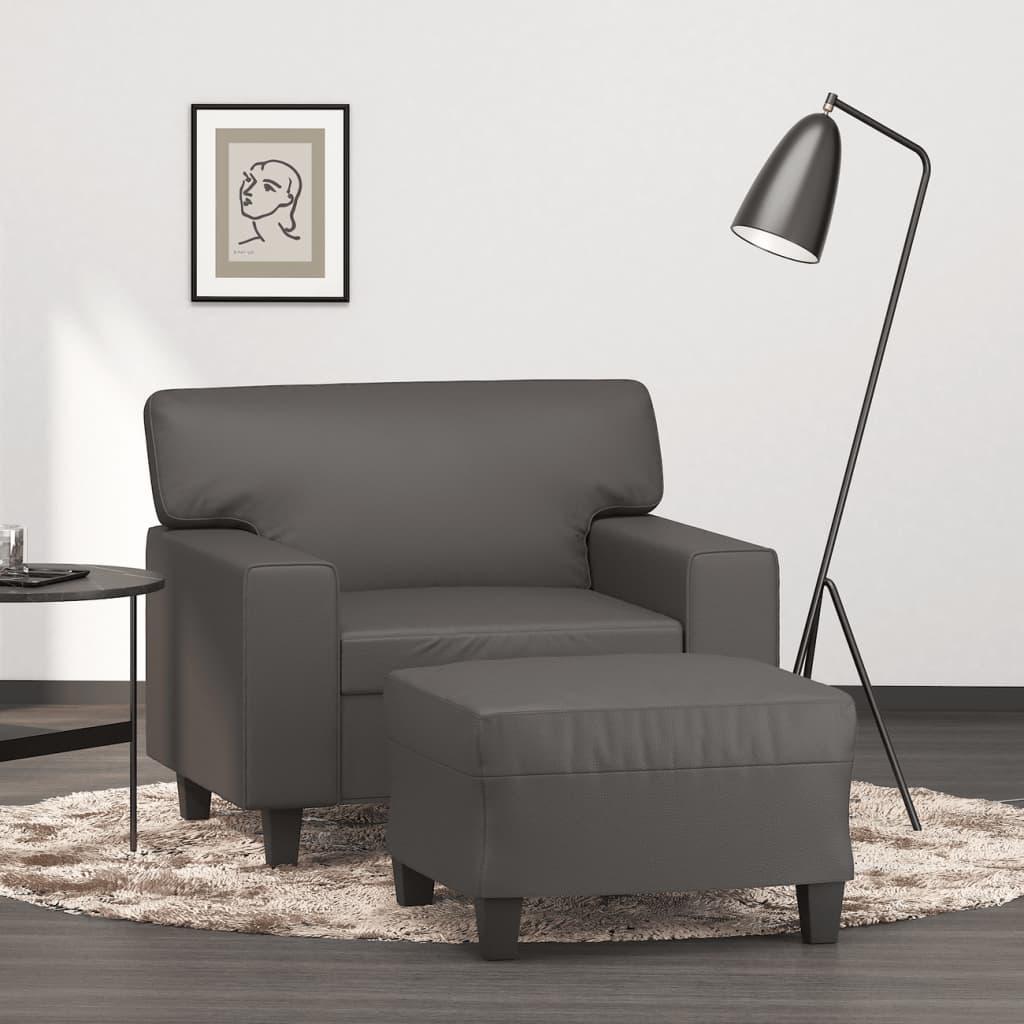 Sofastol med fodskammel 60 cm kunstlæder grå