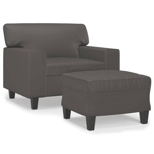 Sofastol med fodskammel 60 cm kunstlæder grå