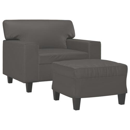 Sofastol med fodskammel 60 cm kunstlæder grå