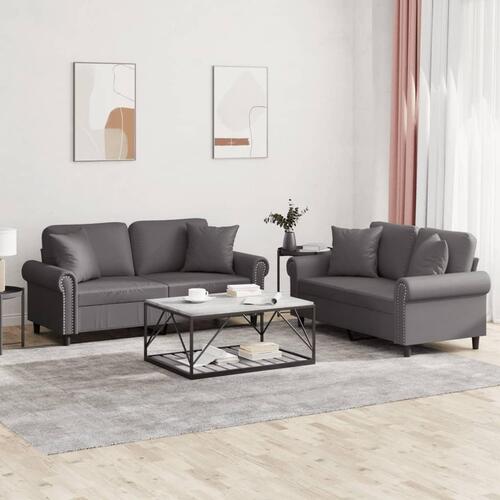 2 personers sofa med puder kunstlæder grå