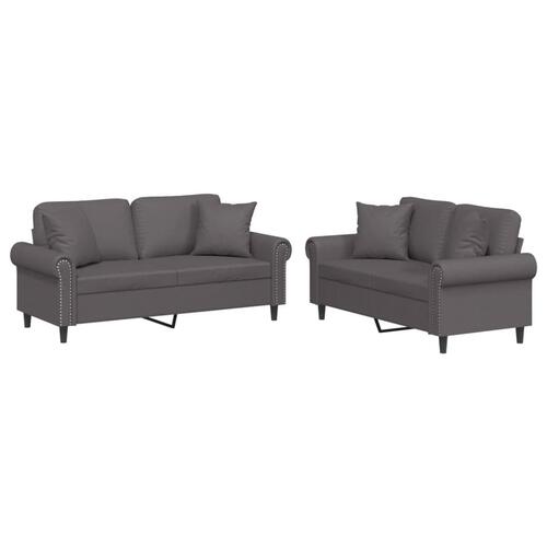 2 personers sofa med puder kunstlæder grå