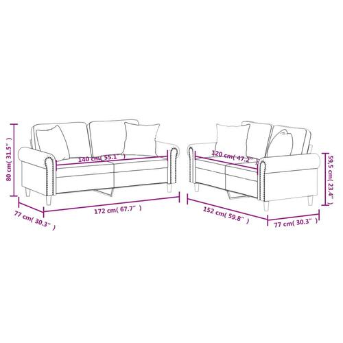 2 personers sofa med puder kunstlæder grå