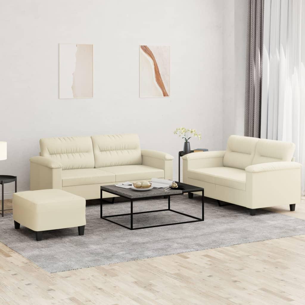 3 personers sofa med hynder kunstlæder Cremefarvet