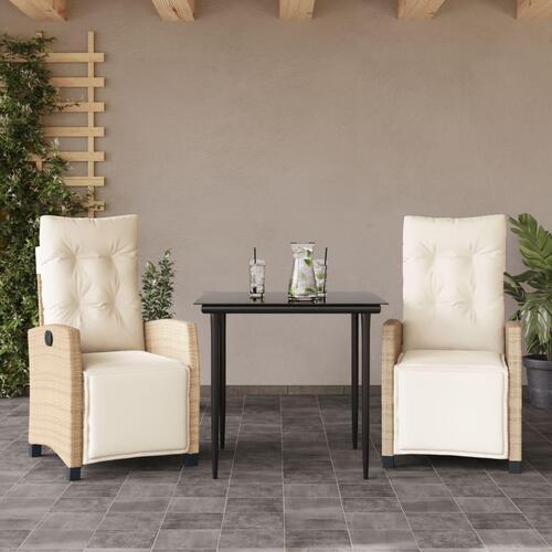 Spisebordssæt til haven 3 dele med hynder polyrattan beige