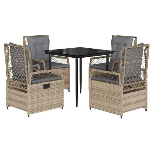 Spisebordssæt til haven 5 dele med hynder polyrattan beige