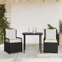 Spisebordssæt til haven 3 dele med hynder polyrattan sort