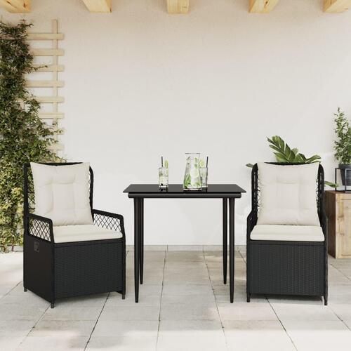 Spisebordssæt til haven 3 dele med hynder polyrattan sort