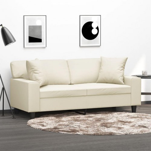 2-personers sofa med pyntepuder 140 cm kunstlæder cremefarvet