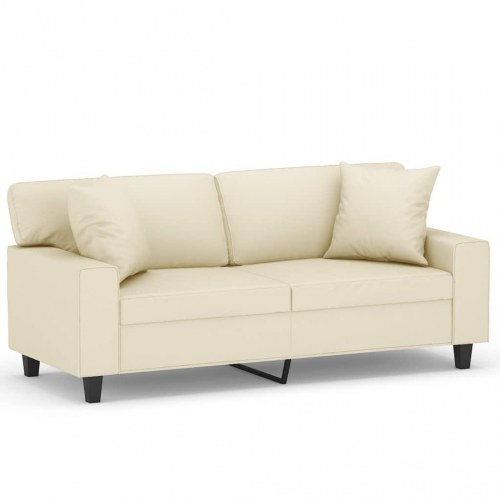 2-personers sofa med pyntepuder 140 cm kunstlæder cremefarvet
