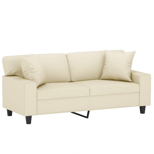 2-personers sofa med pyntepuder 140 cm kunstlæder cremefarvet