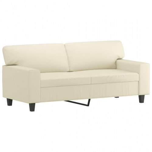 2-personers sofa med pyntepuder 140 cm kunstlæder cremefarvet