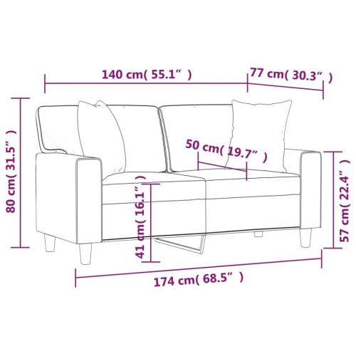2-personers sofa med pyntepuder 140 cm kunstlæder cremefarvet