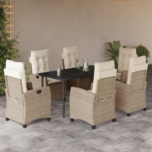Spisebordssæt til haven 7 dele med hynder polyrattan beige