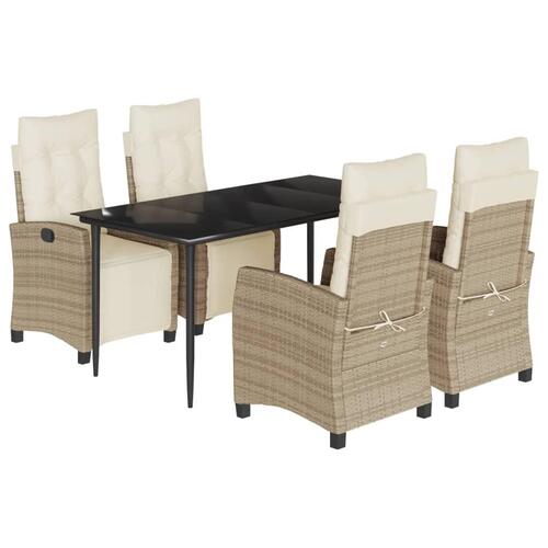 Spisebordssæt til haven 5 dele med hynder polyrattan beige