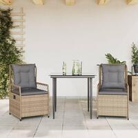 Spisebordssæt til haven 3 dele med hynder polyrattan beige