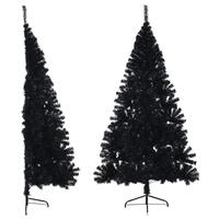 Kunstigt halvt juletræ med juletræsfod 210 cm PVC sort