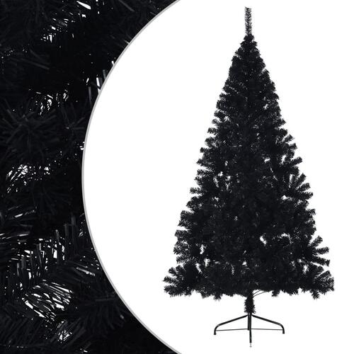 Kunstigt halvt juletræ med juletræsfod 210 cm PVC sort