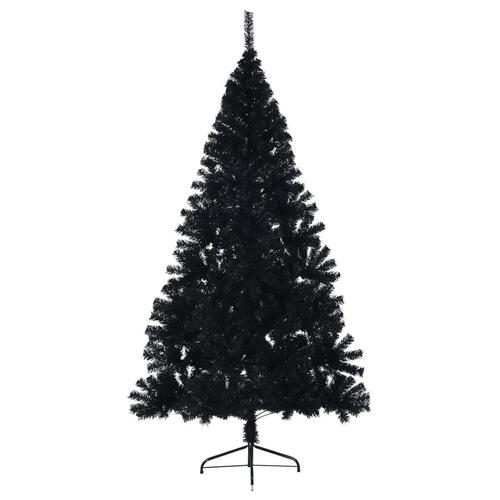 Kunstigt halvt juletræ med juletræsfod 210 cm PVC sort