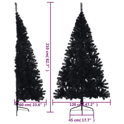 Kunstigt halvt juletræ med juletræsfod 210 cm PVC sort
