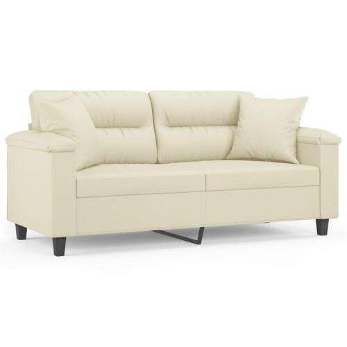 2-personers sofa med pyntepuder 140 cm kunstlæder cremefarvet