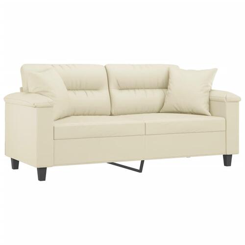 2-personers sofa med pyntepuder 140 cm kunstlæder cremefarvet
