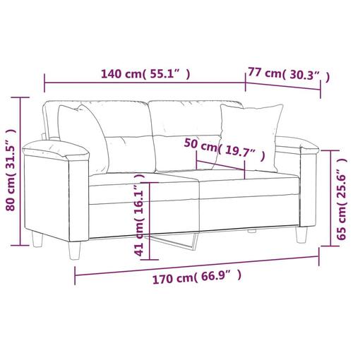 2-personers sofa med pyntepuder 140 cm kunstlæder cremefarvet