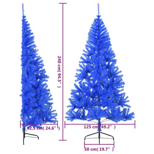 Kunstigt halvt juletræ med juletræsfod 240 cm PVC blå