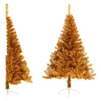 Kunstigt halvt juletræ med juletræsfod 120 cm PET guldfarvet