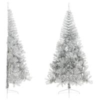 Kunstigt halvt juletræ med juletræsfod 240 cm PET sølvfarvet