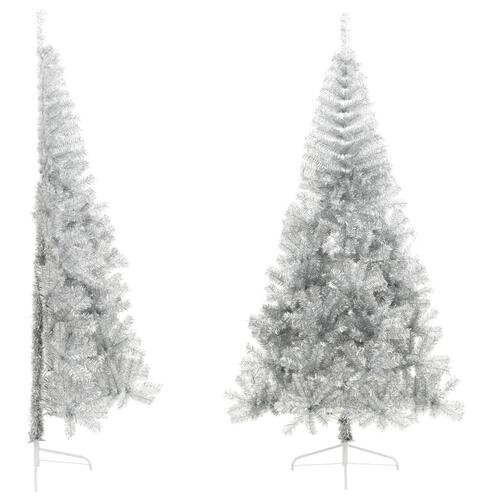 Kunstigt halvt juletræ med juletræsfod 240 cm PET sølvfarvet