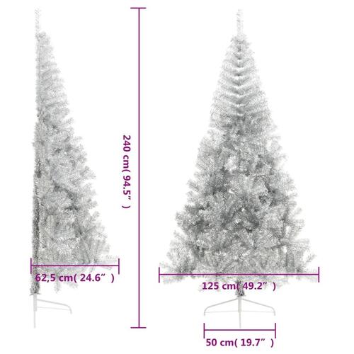 Kunstigt halvt juletræ med juletræsfod 240 cm PET sølvfarvet