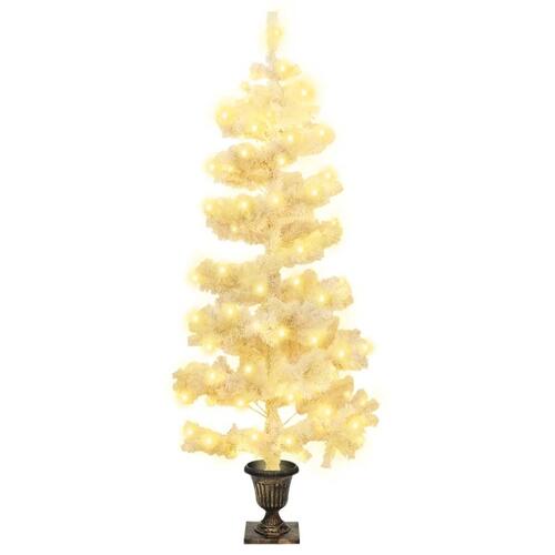 Juletræ med lys og potte PVC 120 cm hvid