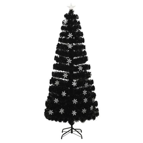 Juletræ med LED-snefnug 210 cm fiberoptik sort
