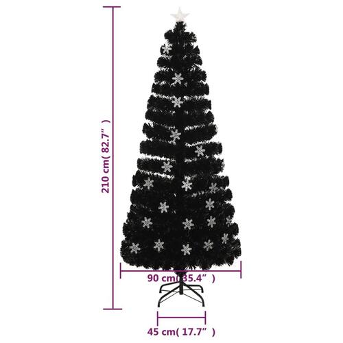 Juletræ med LED-snefnug 210 cm fiberoptik sort