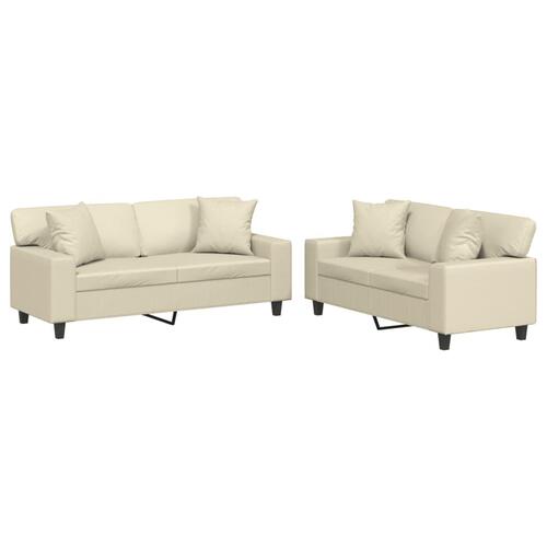2 personers sofa med puder kunstlæder cremefarvet