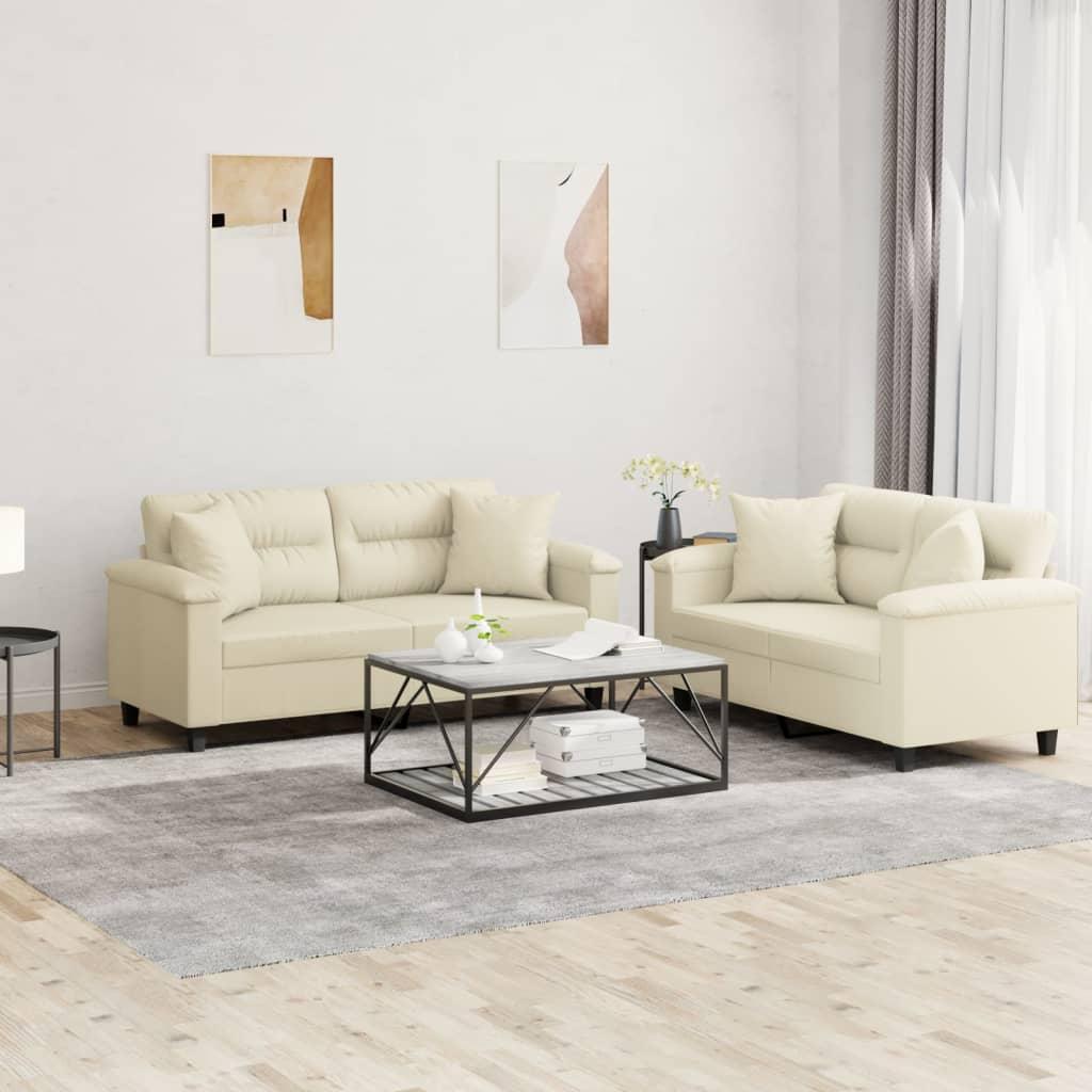 2 personers sofa med puder kunstlæder cremefarvet