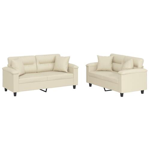 2 personers sofa med puder kunstlæder cremefarvet
