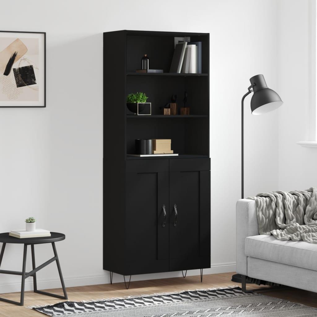 Højskab 69,5x34x180 cm konstrueret træ sort