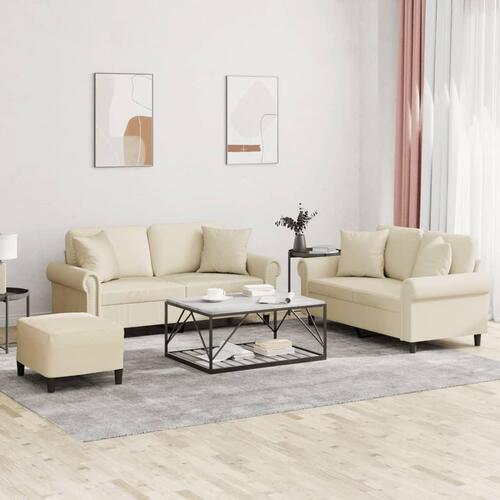 3 personers sofa med puder kunstlæder cremefarvet