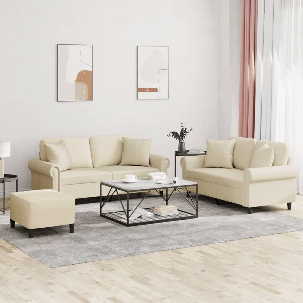 3 personers sofa med puder kunstlæder cremefarvet
